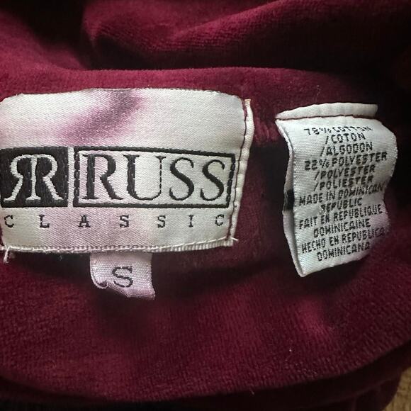 Vintage Russ Small Burgundy Velour Cabincore Turtleneck Tunic Sweatshirt - Picture 2 of 4